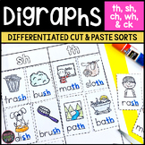 Digraphs Worksheets Cut and Paste Word Sorts | ch, sh, th, and wh