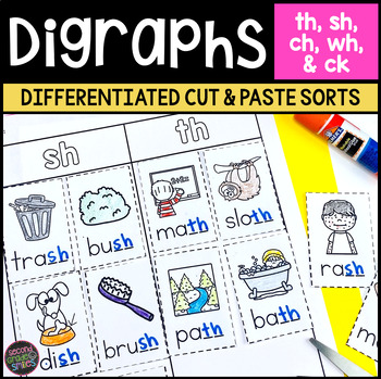 Preview of Digraphs Cut and Paste Word Sorts - Digraphs Worksheets - Digraph Activities