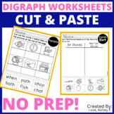 Digraph Cut and Paste Worksheets, Sh, Th, Ch, and Wh with 