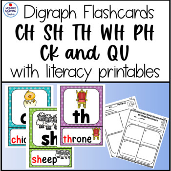 Preview of Digraph Flashcards and Word Wall posters Printables Literacy Centers Stations