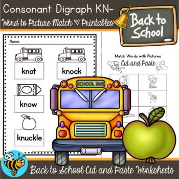 Preview of Digraph KN Worksheets Cut and Paste Back to School