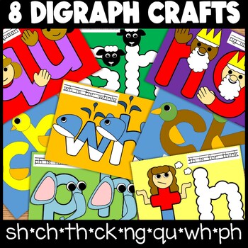 Preview of Digraph Letter Crafts | SH CH TH CK NG QU WH PH printable phonics letter craft