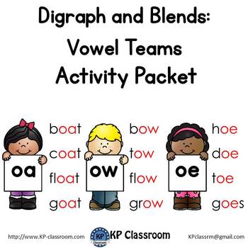 Digraph OA OW OE Vowel Teams Activity Packet and Worksheets