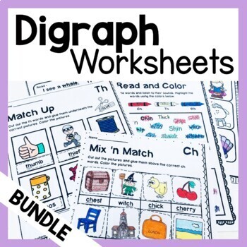 Preview of Digraph Worksheets Phonics Bundle Sh Ch Th Wh Sounds - Digraph Review