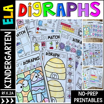 Preview of Digraph Worksheets for Kindergarten Ch, Sh, Th, Wh, Ph | Phonics Activities