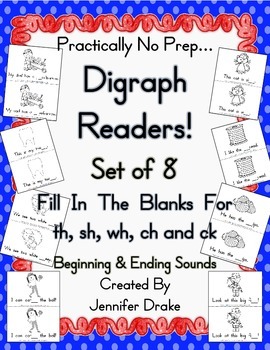 Preview of Digraph Readers!  Set of 8!  For Initial & Ending Sounds of Sh, Th, Wh, Ch & Ck