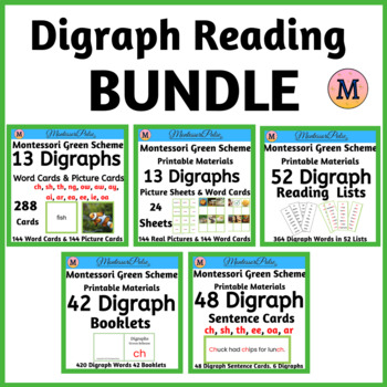 Preview of Digraph Reading Bundle - Montessori Green Scheme for Literacy Center