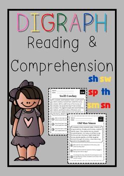 Preview of 22 Digraph Reading Passages - Comprehension - sh, sp, sm, sw, sn, th - Blends