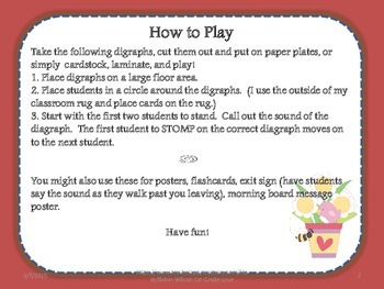 Digraph Stomp Game, Poster, Teaching Aid by Robin Wilson First Grade Love