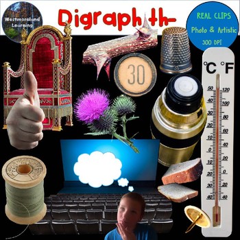 Preview of Digraph TH Clip Art Beginning Sounds Real Clips Digital Stickers 28 images