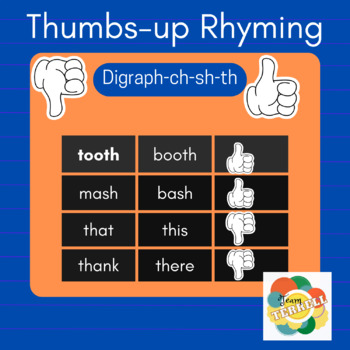 Preview of Digraph Thumbs up Rhyming- Supports Heggerty PA