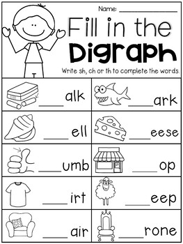 Digraph Worksheet Packet - Ch, Sh, Th, Wh, Ph by My Teaching Pal