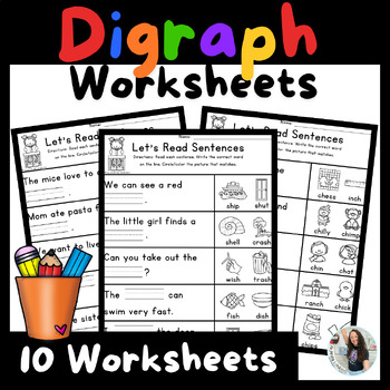 Preview of Digraph Worksheets - Read & Write Decodable Sentences with SH, CH, TH, WH & PH