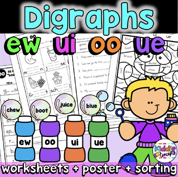 Preview of Digraph Worksheets ew, ue, ui, oo