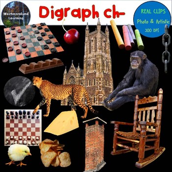 Preview of Digraph ch Clip Art Beginning Sounds Real Clips Digital Stickers 30 images