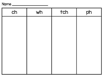 Digraph Ch Tch Wh Ph Word Sort By Holly Burton Tpt