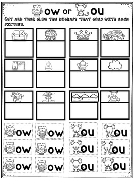 digraph ou and ow word work by shining and climbing in first tpt