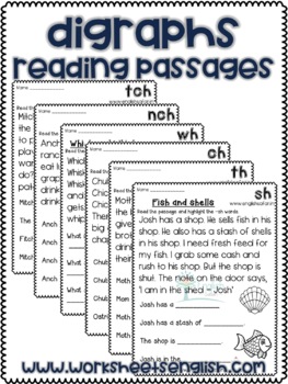 Preview of Digraph ch sh th wh reading passages