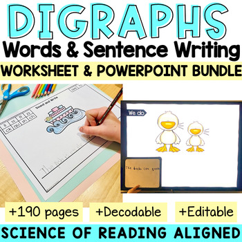Preview of Digraph Phonics Worksheets and Sentence Writing PowerPoint