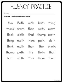 Digraph th Worksheets, Games and Activities for Reading Fluency Practice