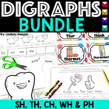 Preview of Digraph Worksheets and Activities for Kindergarten and First CH SH TH PH and WH