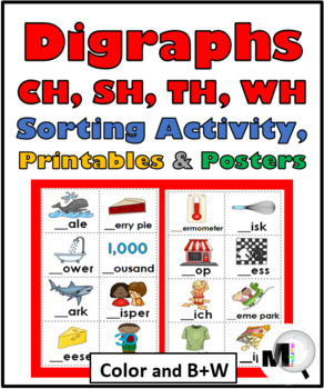 Preview of Digraph Sort Worksheets & Posters Digraphs Ch, Sh, Th, Wh