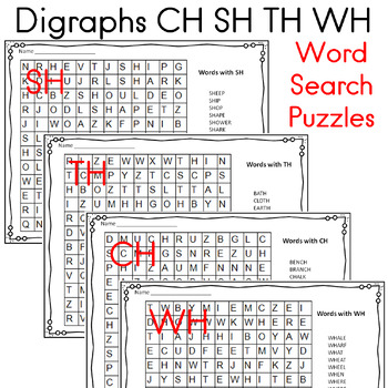 Preview of Digraphs CH SH TH WH Word Search Puzzles