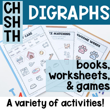 Preview of CH, SH, TH Digraph Decodable Passages & Books & Digraph Worksheets Kindergarten