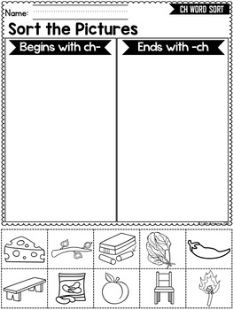 digraphs ch words sort beginning and ending ch digraphs worksheets