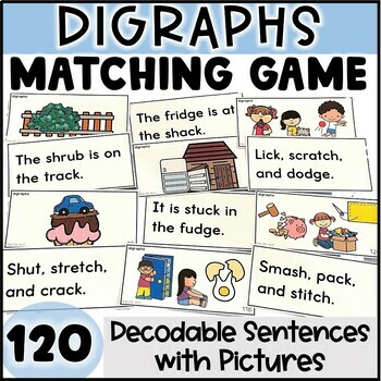 Preview of Digraphs Decodable Sentences with Pictures, Phonics Matching Game with Digraphs