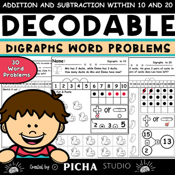 Preview of Digraphs Decodable Word Problems: Addition and Subtraction Within 10 and 20