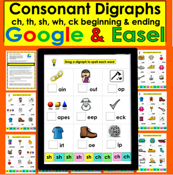 Preview of Digraphs Digital Resource for Google Slides or Easel Activity Click and Drag