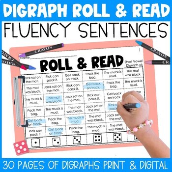 Preview of Digraphs Fluency Roll & Read Sentences
