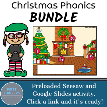Preview of Digraphs Magic E Digital Christmas Phonics Games Google Slides Seesaw PowerPoint