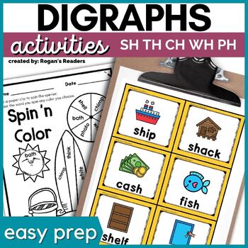 Preview of Consonant Digraphs Worksheets and Center Activities - SH TH CH WH PH