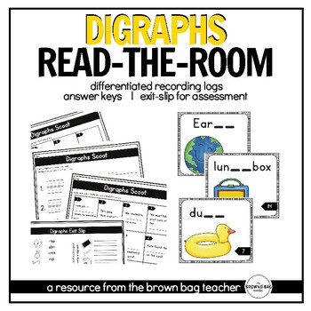Preview of Digraphs Phonics Word Work: Differentiated Read-the-Room Task Cards 