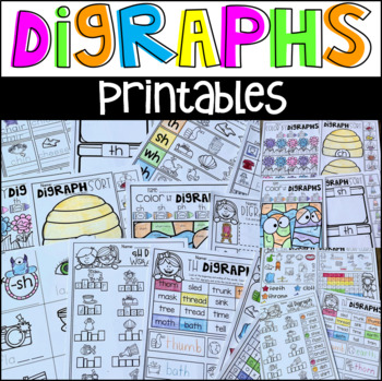 Preview of First Grade Digraphs Printables | Worksheets | Literacy Centers | Phonics Ideas