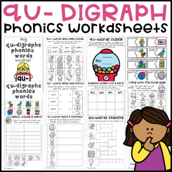 Preview of Digraphs: Qu Digraphs Worksheets Phonics  | Activities