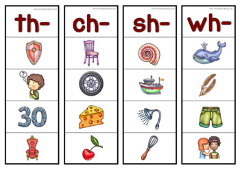 Digraphs Strips And Worksheets Th Sh Ch Wh Ph Qu Tch Ng Ck