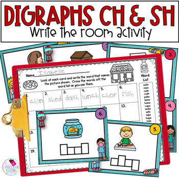 Preview of Digraphs - Phonics Centers - Write the Room - CH SH