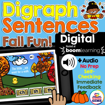 Preview of Digraphs Sentences Fall Themed Digital Boom Cards Distance Learning