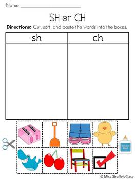 digraphs sorts pack ch sh th wh qu by miss giraffe tpt