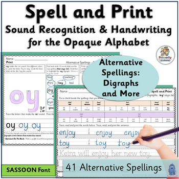 Preview of Digraphs Spelling Activities & Handwriting align w Jolly Phonics - SASSOON Font