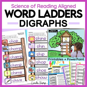 Preview of Digraphs Word Ladders and Word Chaining Phonics Worksheets | Science of Reading