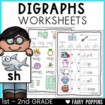 Preview of Digraphs Worksheets | Phonics Workbook, SH, CH, WH, PH, CK, TH, NG & more!
