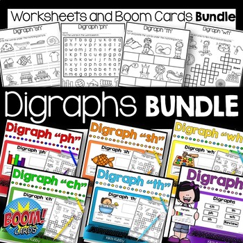 Preview of Digraphs Worksheets and Boom Cards BUNDLE