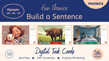 Preview of Digraphs -all, -oll, -ull Sentence Builder - Digital Self-Correcting Task Cards