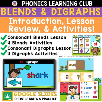 Preview of Digraphs and Blends Lesson and Activities Google Slides ™ Phonics Games