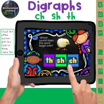 Preview of Digraphs ch sh th Beginning Sounds Digital Boom Cards Distance Learning