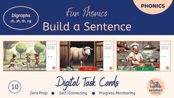 Preview of Digraphs ch, sh, th, ng Sentence Builder - Digital Self-Correcting Task Cards